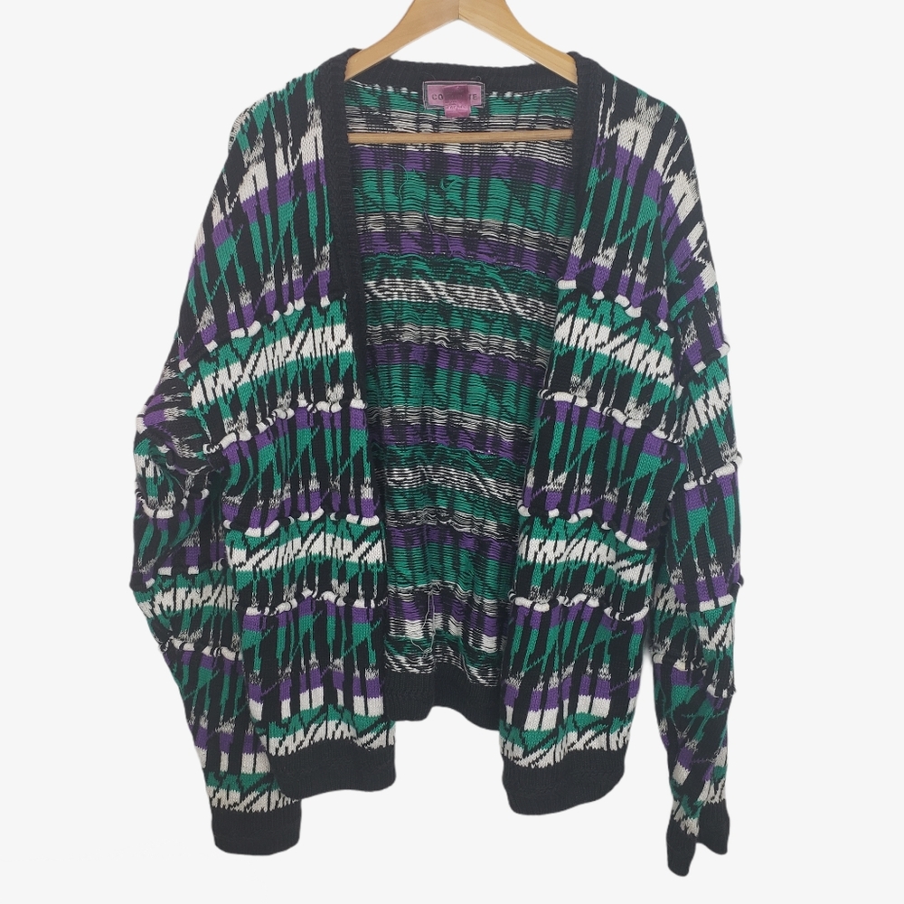 Vintage Concrete 90s Green Purple Chunky Grandpa Cardigan XL